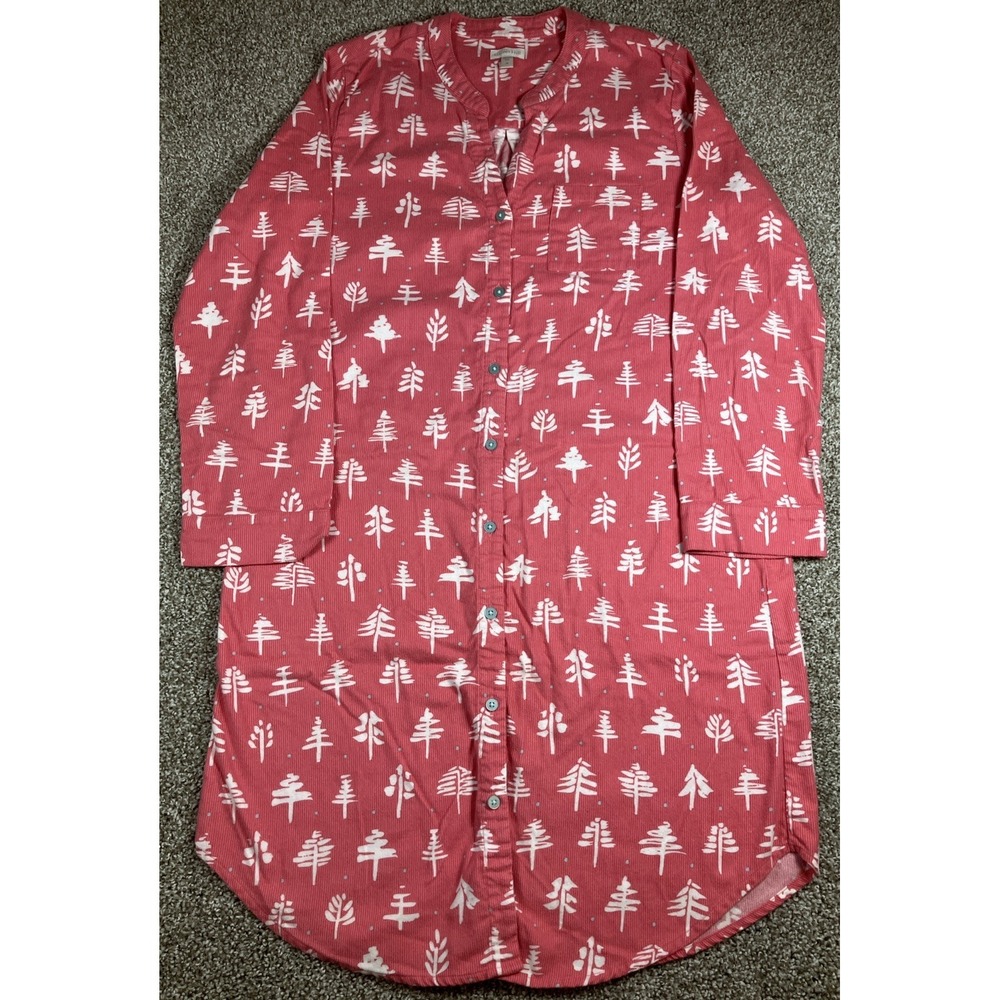 Garnett Hill Red Nightgown w/Pine Trees‎ Women's Size Medium Organic Pima Cotton